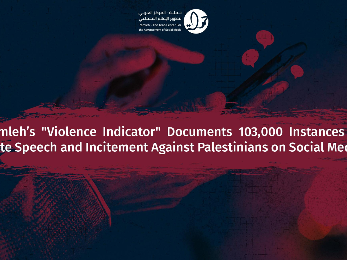 7amleh’s "Violence Indicator" documents 103,000 instances of hate speech and incitement against Palestinians on social media