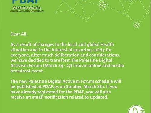 Announcement - Changes to the Palestine Digital Activism Forum 2020