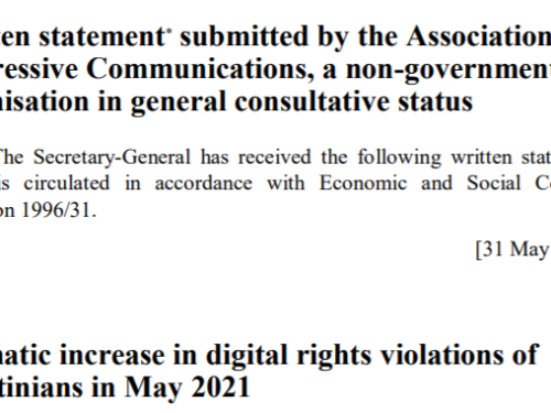 7amleh submits statement to the UN on digital rights violations of Palestinians together with APC